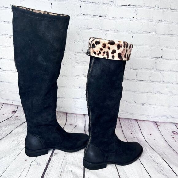 NWOT BORN BORMAN SUEDE LEATHER TALL CHEETAH INTERIOR CUFF BOOTS - 7M - Picture 2 of 9